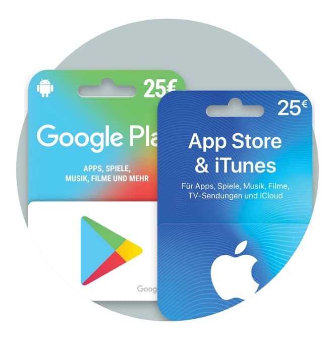 Guthabenkarten für Play Store oder App Store